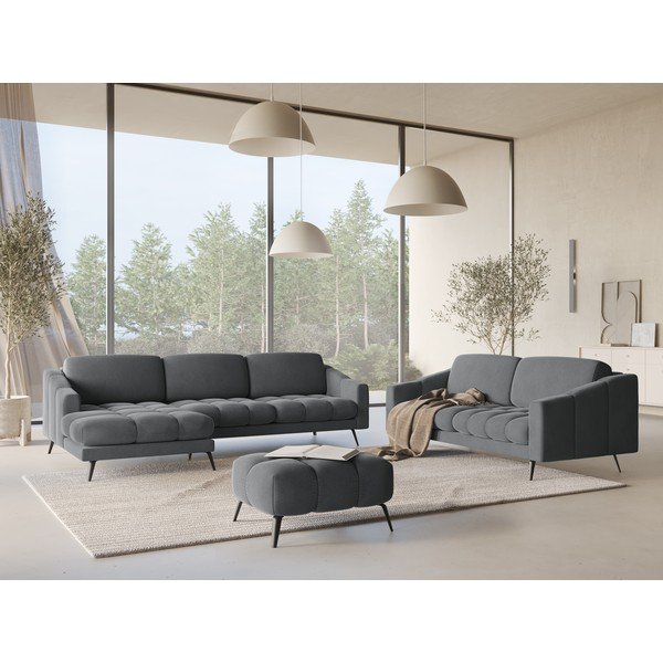 Pilkos spalvos iš velveto kampinė sofa (su kairiuoju kampu) Nalu – Makamii-image-2