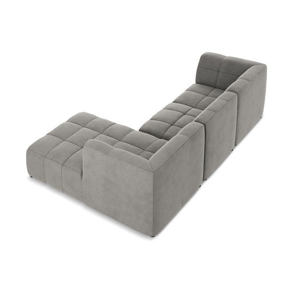 Pilkos spalvos kampinė sofa iš velveto (su dešiniuoju kampu/su gultu) Aloha – Makamii-image-4