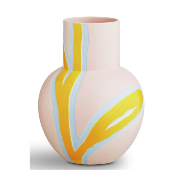 Rožinės ir geltonos spalvos keramikos vaza "Kähler Design Fiora