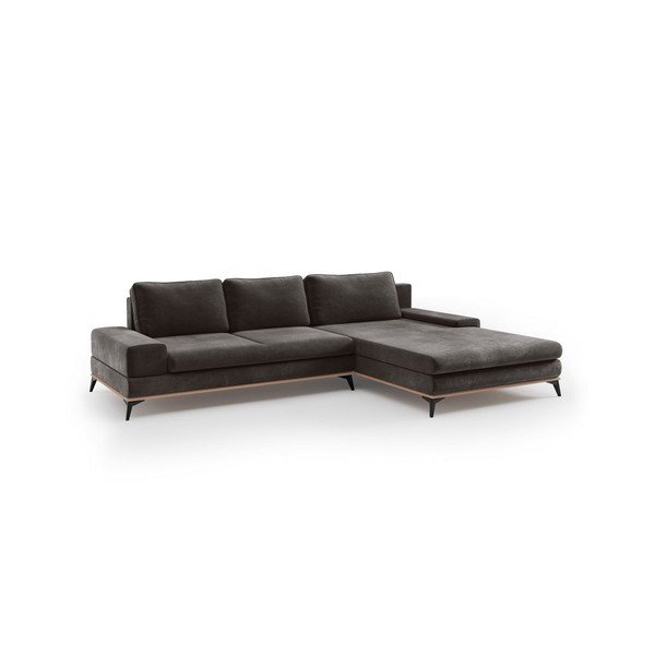 Tamsiai ruda kampinė sofa-lova su aksomo apmušalais Windsor & Co Sofas Astre, dešinysis kampas-image-2