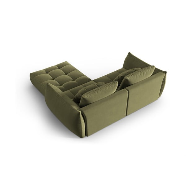 Šviesiai žalios spalvos iš velveto kampinė sofa Bloom – Micadoni -image-3