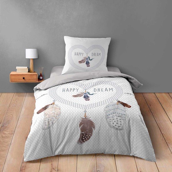 Iš medvilnės viengulė patalynė baltos spalvos 140x200 cm Happy Dream – douceur d'intérieur-image-1