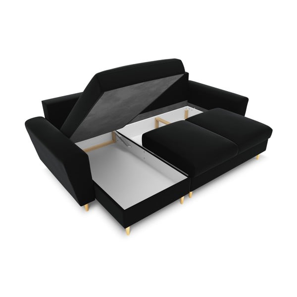 Juodos spalvos iš velveto sulankstoma/su sandėliavimo vieta kampinė sofa Kyoto – Cosmopolitan Design-image-2