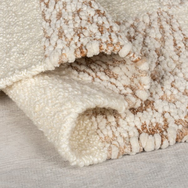 Rankų darbo kreminės spalvos/natūralios spalvos iš vilnos mišinio kilimas 160x230 cm Eric Checkboard – Flair Rugs-image-2