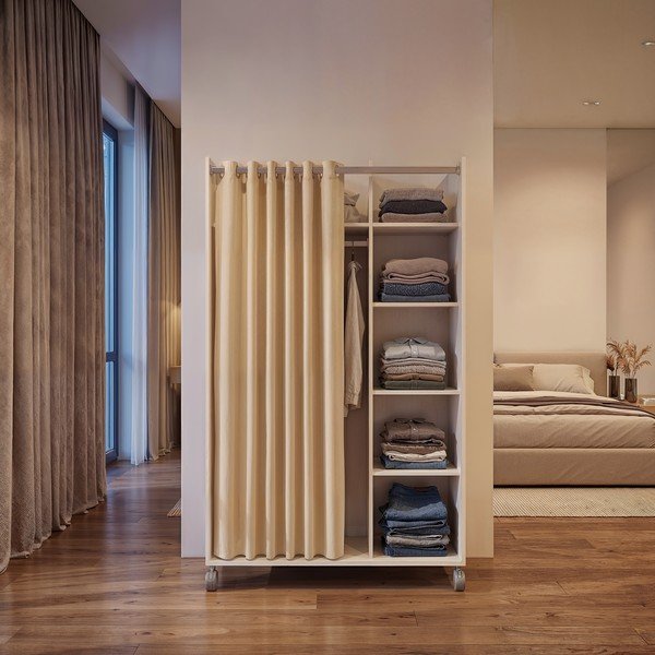 Drabužių spinta baltos spalvos/smėlio spalvos 100x160 cm Kit – Tvilum-image-1