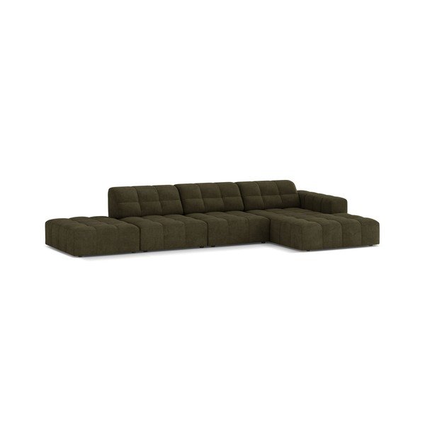 Khaki spalvos kampinė sofa iš šenilinio audinio (su dešiniuoju kampu/su gultu) Chicago – Cosmopolitan Design-image-1