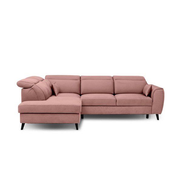 Rožinės spalvos iš velveto sulankstoma/su sandėliavimo vieta kampinė sofa (su kairiuoju kampu/„L“ formos) Noble – ELTAP