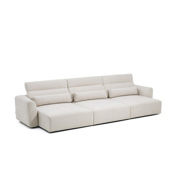 Smėlio spalvos reguliuojama sofa iš šenilinio audinio su gultu 410 cm Lares – Kave Home-image-2