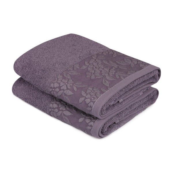 2 tamsiai violetinių rankšluosčių iš grynos medvilnės rinkinys, 50 x 90 cm