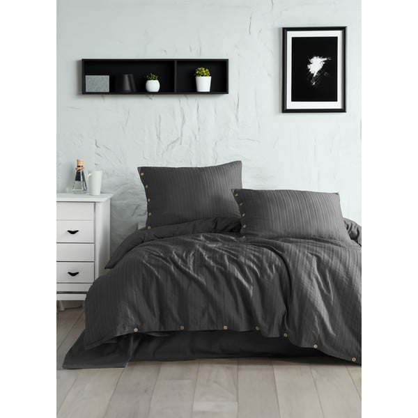 Tamsiai pilkos spalvos iš ranforce medvilnės dvigulė/itin ilga patalynė 240x220 cm Como Striped – Mila Home Luxury