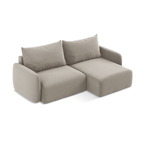 Taupe spalvos sulankstoma/su sandėliavimo vieta kampinė sofa iš velveto (su dešiniuoju kampu/su gultu) Kalena – Makamii-image-3