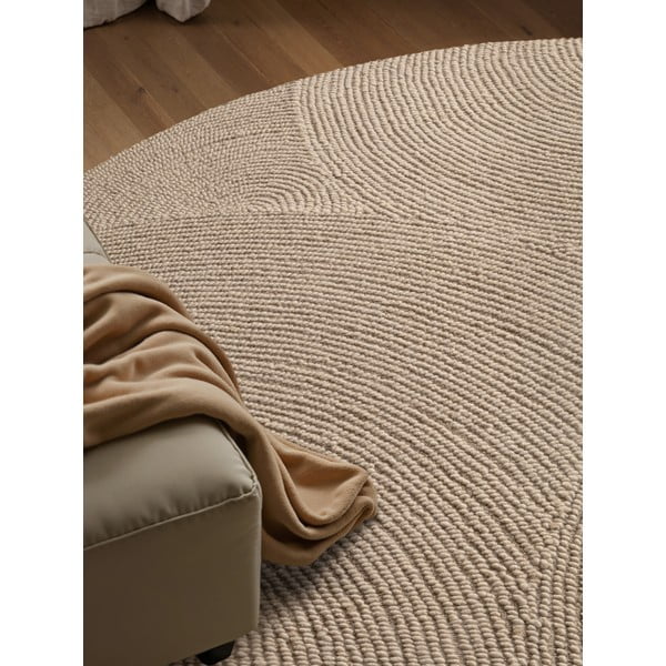 Rankų darbo smėlio spalvos iš vilnos apvalios formos kilimas ø 200 cm Eleni Light Beige – Hanse Home-image-3