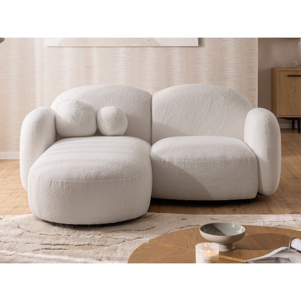 Kreminės spalvos kampinė sofa iš boucle (su kairiuoju kampu/su gultu) Orbit – Ropez-image-1