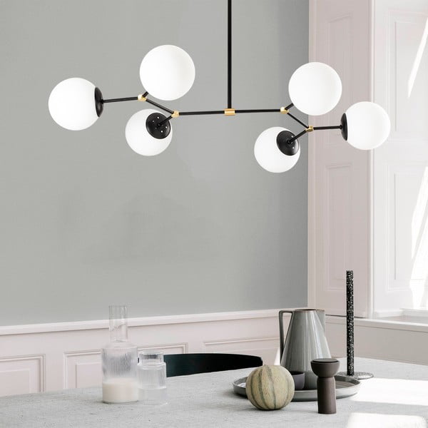 Juodos ir baltos spalvos kabantis šviestuvas su stiklo gaubtu Damar – Opviq lights-image-4