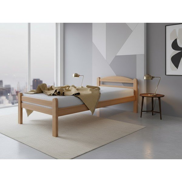 Natūralios spalvos iš buko masyvo viengulė lova su lovos grotelėmis 90x200 cm Bellariva – B.E.S.-image-1