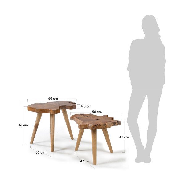 Iš tikmedžio masyvo šoniniai stalai 2 vnt. 50x60 cm Hattie – Kave Home-image-3