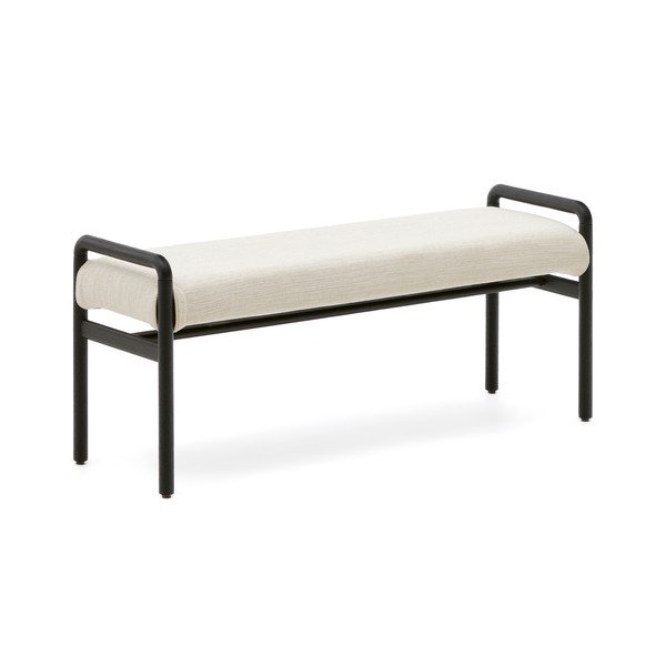 Juodos spalvos/kreminės spalvos iš šenilinio audinio suolas Macaret – Kave Home-image-2