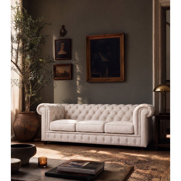 Kreminės spalvos aksominė sofa 230 cm Cambridge - Ropez-image-1