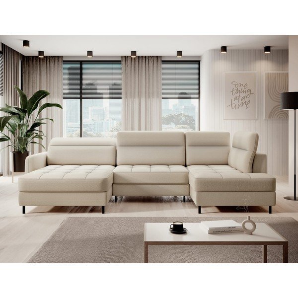Smėlio spalvos iš velveto sulankstoma/su sandėliavimo vieta kampinė sofa (su dešiniuoju kampu/„U“ formos) Berrto – ELTAP-image-1