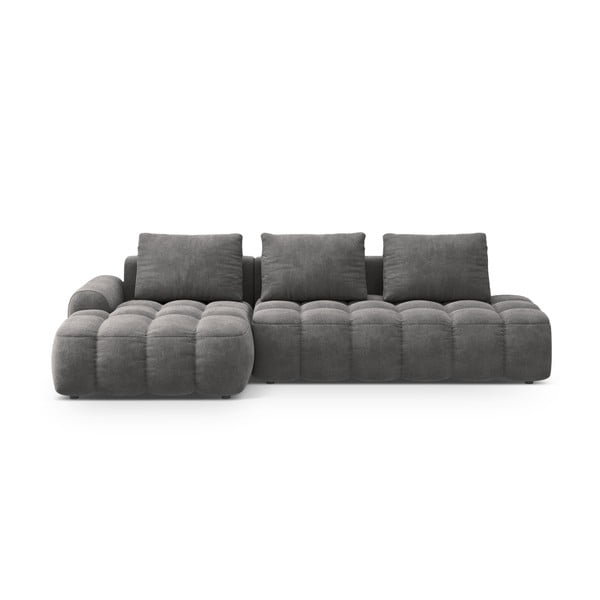 Pilkos spalvos iš velveto sulankstoma/su sandėliavimo vieta kampinė sofa (su kairiuoju kampu/su gultu) Linz – Cosmopolitan Design