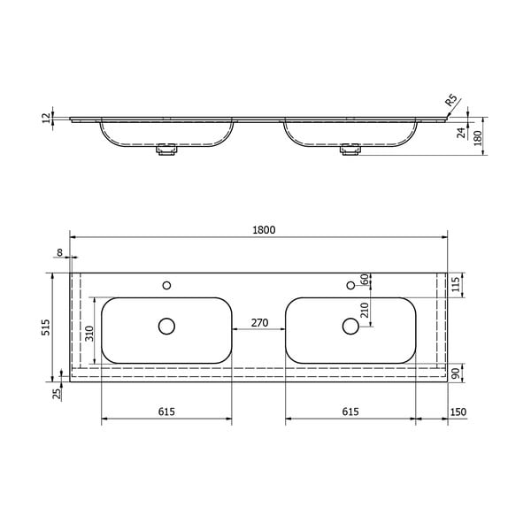 Iš dirbtinio akmens dviguba kriauklė baltos spalvos 180x51,5 cm Aruba – Sapho-image-4