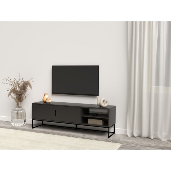 Juodas TV staliukas su metalinėmis kojomis Tenzo Lipp, plotis 176 cm-image-1