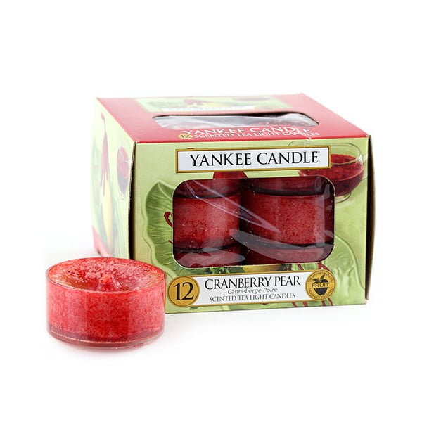 12 "Yankee Candle" žvakių rinkinys "Kriaušės spanguolių sirupe", degimo trukmė 4 - 6 val.