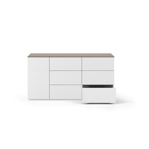 Baltos spalvos riešutmedžio komoda su durelėmis ir 6 stalčiais Join - TemaHome-image-3