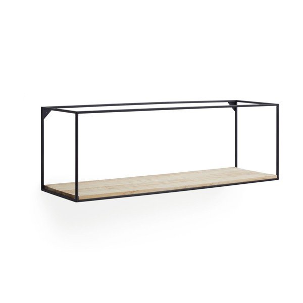 Juodos spalvos/natūralios spalvos iš kėnio masyvo sieninė lentyna 90 cm Elisha – Kave Home