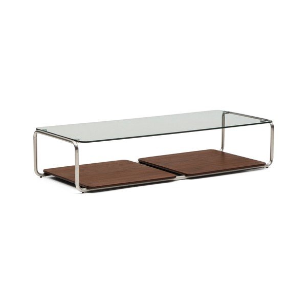 Tamsiai rudos spalvos kavos staliukas su stikliniu stalviršiu 60x140 cm Tarsel – Kave Home-image-2