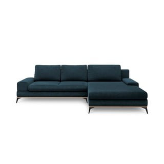 Mėlynai pilkos spalvos kampinė aksominė sofa-lova Windsor & Co Sofas Planet, dešinysis kampas