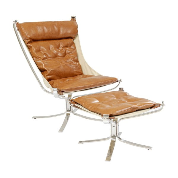 Karamelinės rudos spalvos odinis fotelis su atramomis kojoms Kare Design Washington