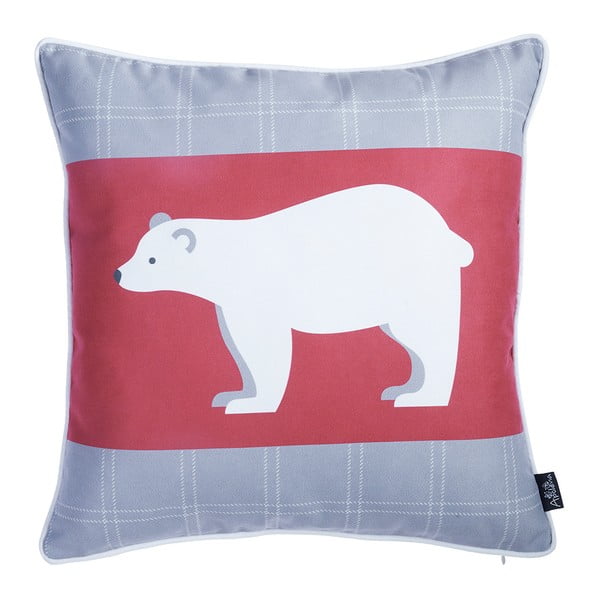 Raudonos ir pilkos spalvos pagalvės užvalkalas su kalėdiniu motyvu Mike & Co. NEW YORK Honey Polar Bear, 45 x 45 cm