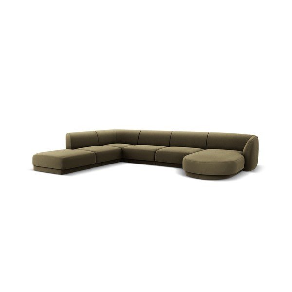 Kampinė sofa žalios spalvos iš velveto (su kairiuoju kampu/„U“ formos) Miley  – Micadoni Home-image-3