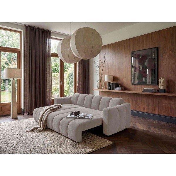 Smėlio spalvos sulankstoma kampinė sofa iš šenilinio audinio (su kairiuoju kampu) Michell – Miuform-image-1