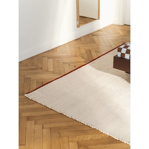 Rankų darbo raudonos spalvos/smėlio spalvos iš vilnos kilimas 80x170 cm Lenu – noo.ma-image-2