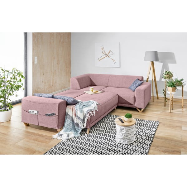 Rožinės spalvos sulankstoma/su sandėliavimo vieta kampinė sofa (su dešiniuoju kampu/„L“ formos) Classy Sophie – Miuform-image-4