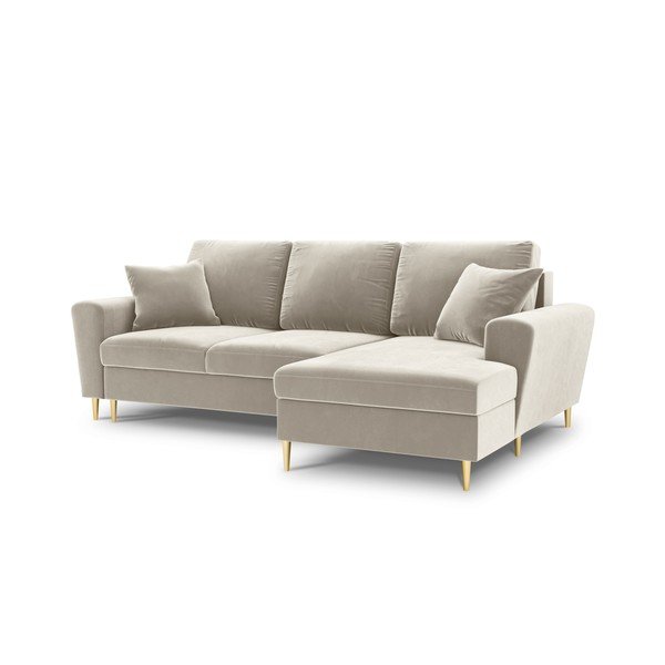 Smėlio spalvos iš velveto sulankstoma/su sandėliavimo vieta kampinė sofa (su dešiniuoju kampu/su gultu) Kyoto – Cosmopolitan Design-image-1