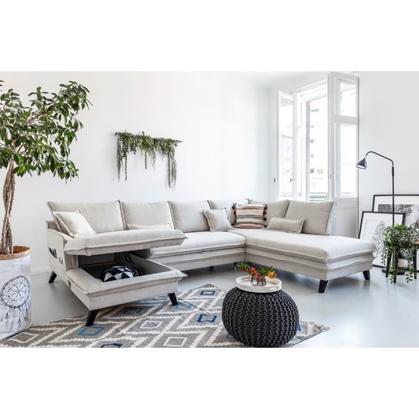 Šviesiai smėlio spalvos U formos sofa-lova Miuform Charming Charlie, dešinysis kampas-image-4