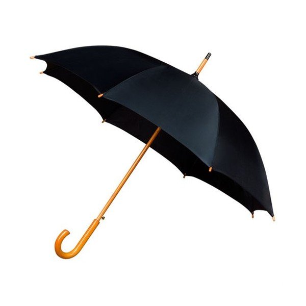 Juodas skėtis su medine rankena "Ambiance Wooden", ⌀ 102 cm