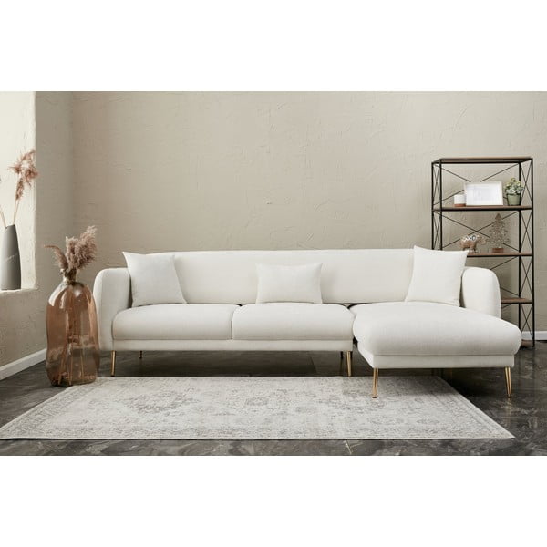 Baltos spalvos kampinė sofa (su dešiniuoju kampu/su gultu) Simena – Balcab Home-image-2
