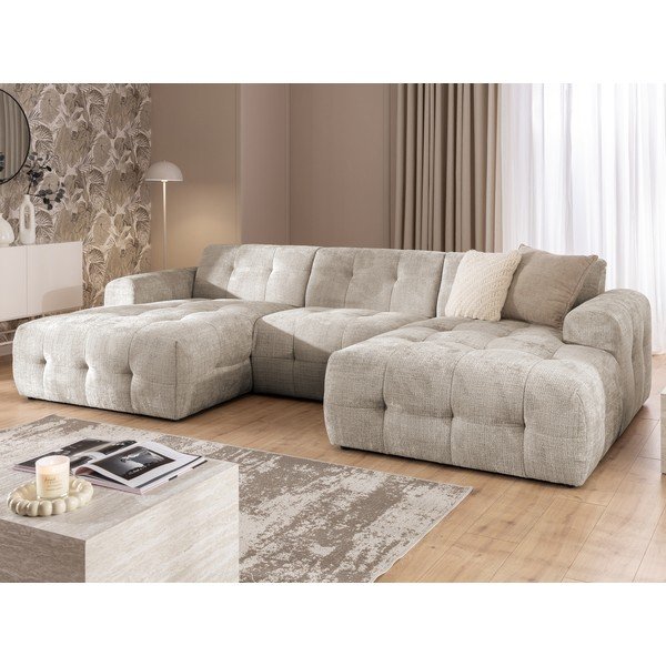 Smėlio spalvos kampinė sofa („U“ formos/su gultu) Melva – Ropez-image-1