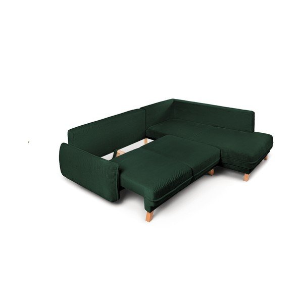Tamsiai žalios spalvos sulankstoma/su sandėliavimo vieta kampinė sofa iš kordinio velveto (su dešiniuoju kampu/„L“ formos) Tori – Bonami Selection-image-2