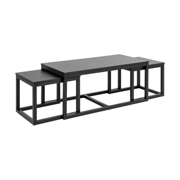 Kavos staliukai juodos spalvos 3 vnt. su ąžuolo dekoro stalviršiu 60x120 cm Cornus – Actona