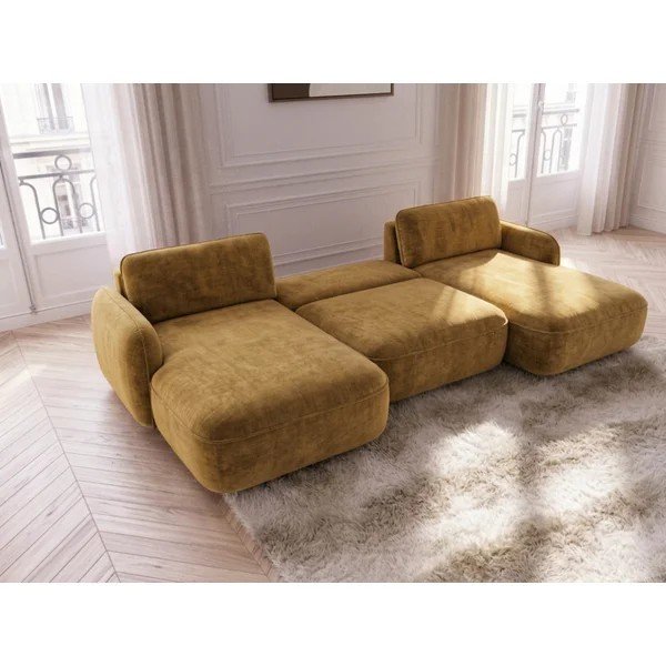 Geltonos spalvos sulankstoma/su sandėliavimo vieta kampinė sofa iš velveto („U“ formos) Celeste – Bobochic Paris-image-3