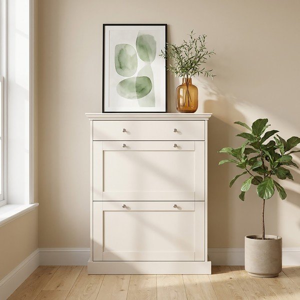 Smėlio spalvos matinis atlenkiama spintelė batams 80x105x30 cm Binz – Støraa-image-1