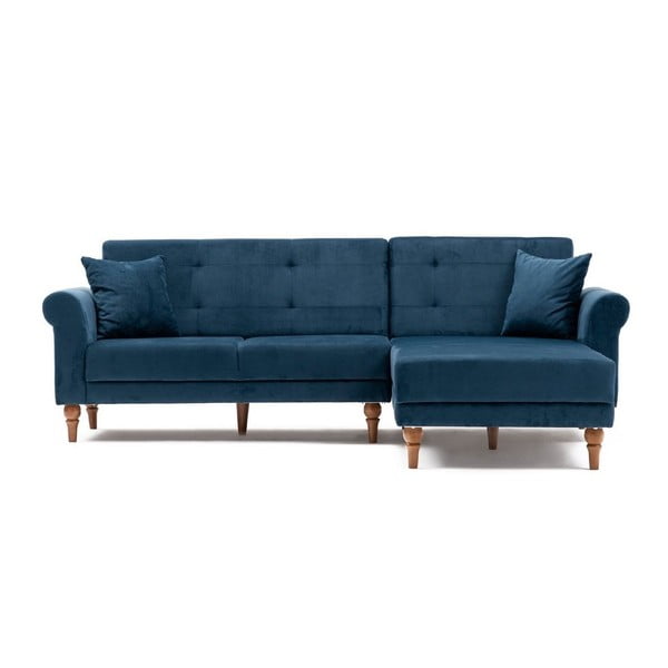 Tamsiai mėlyna sofa lova "Madona", dešinysis kampas