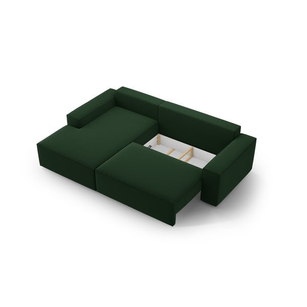 Iš velveto sulankstoma/su sandėliavimo vieta kampinė sofa tamsiai žalios spalvos (su kairiuoju kampu/su gultu) Jodie – Micadoni -image-4