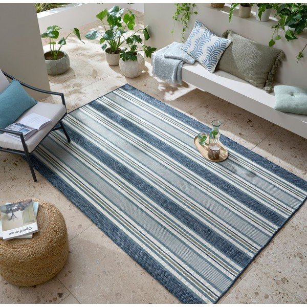 Žalsvai mėlynos spalvos lauko ir vidaus kilimas 160x230 cm Roma Stripe – Flair Rugs-image-1