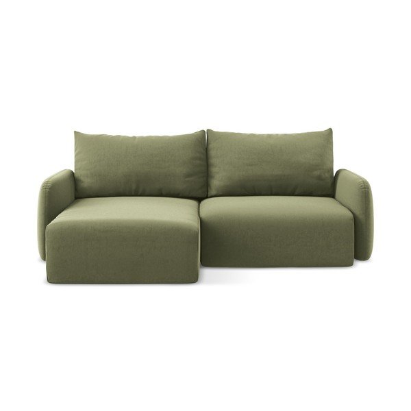 Žalios spalvos sulankstoma/su sandėliavimo vieta kampinė sofa iš velveto (su kairiuoju kampu/su gultu) Kalena – Makamii